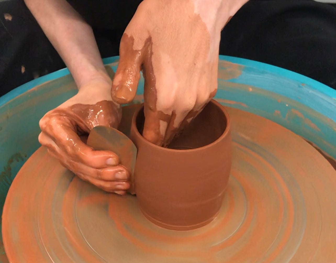 Pottery on a wheel